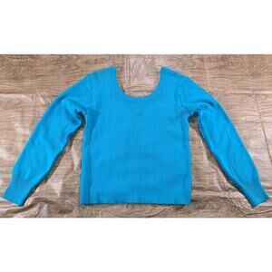 Vintage 80s J. Ashford Knit Sweater Women's LG Scoop Neck Teal Blue